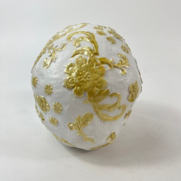 White & Gold 6" Decorative Skull Floral Scrollwork Halloween Apothecary Holiday - Picture 3 of 10